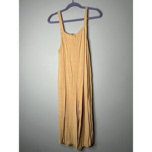 Mahina Hawaii Yellow Wide Leg Linen Blend Jumpsuit Women's Size Large L